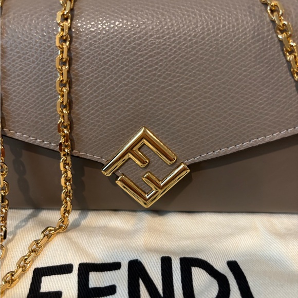 Fendi Brown Taupe Crossbody Wallet On Chain Shoulder Bag - Picture 3 of 14